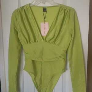 Shein Lime Green Long Sleeve Bodysuit